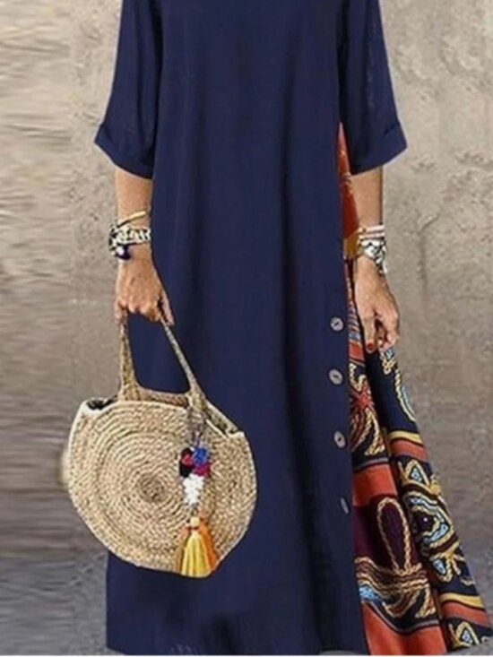 Cellabie Dresses & Skirts - Women's Navy Maxi Dress with Decorative Nautical Print Panel